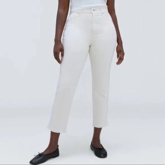 Everlane Size 32 Curvy Cheeky Classic High Waist White Denim Jeans NEW - Picture 1 of 14